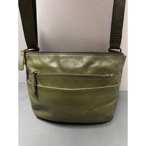 Fossil Olive Green Pebbled Leather Crossbody Bag ZB5444 Brass Hardware